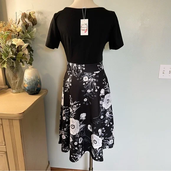 HELYO Classics, Women's Elegant Vintage Casual Floral Print Dress w/Pockets, SzM - Picture 5 of 11